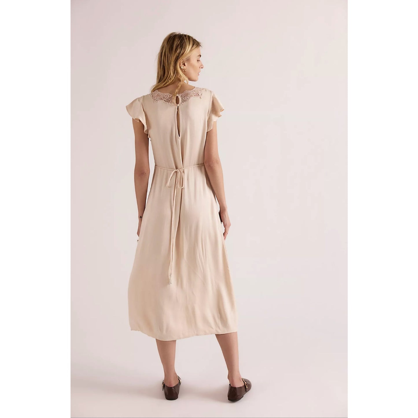 Free People Blush Pink Satin Tied With Joy Midi Dress XS