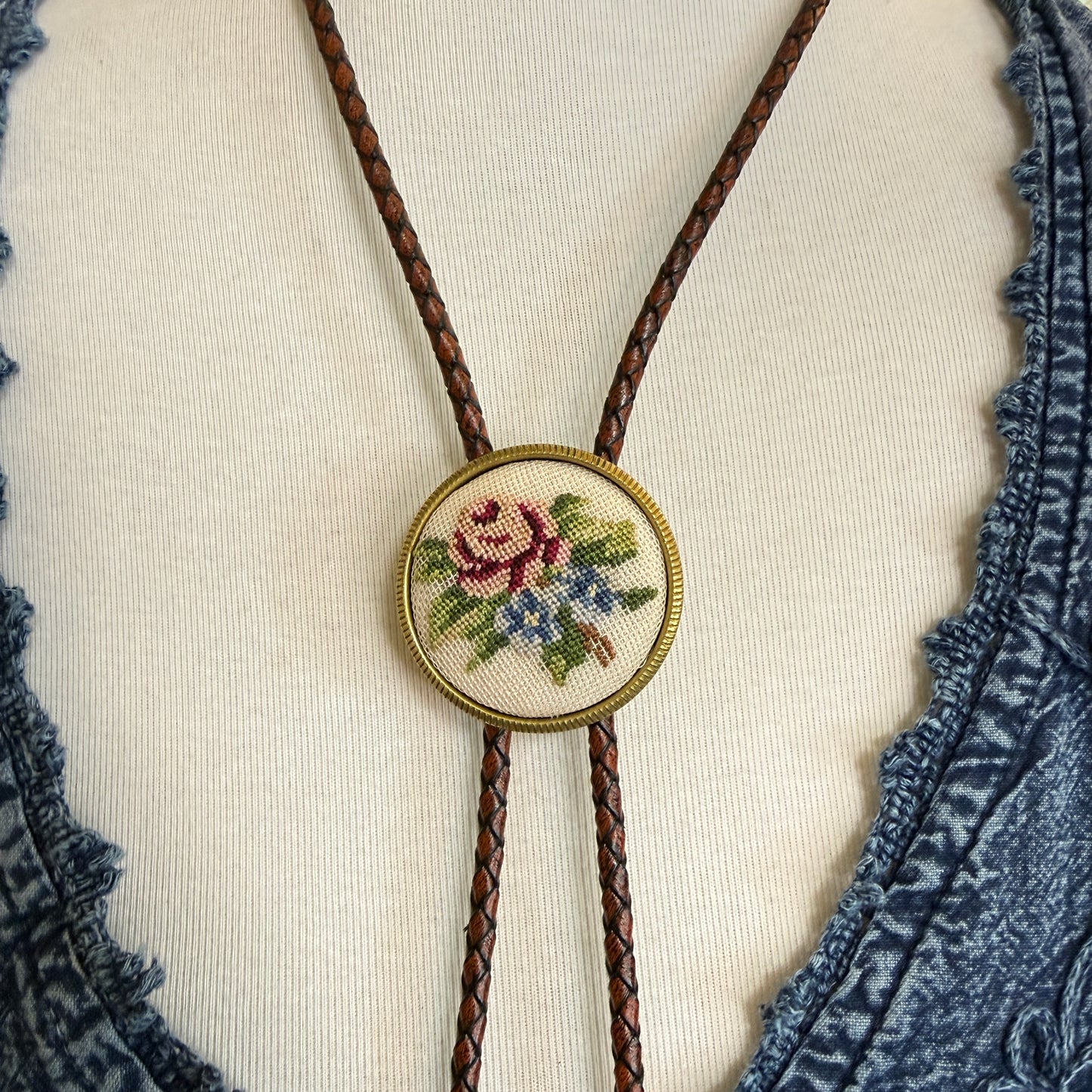 Needlepoint Upcycled/Handmade Bolo Tie