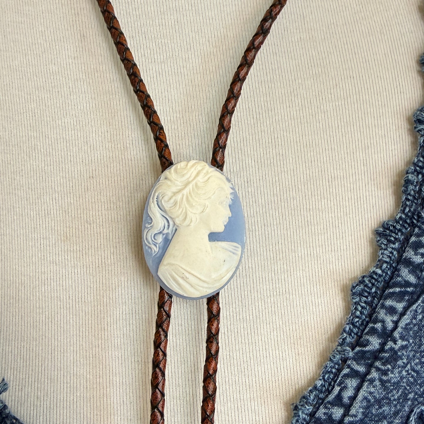 Blue Cameo Upcycled/Handmade Bolo Tie