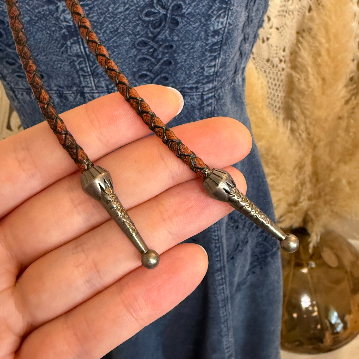 Blue Rose Cameo Style Upcycled/Handmade Bolo Tie