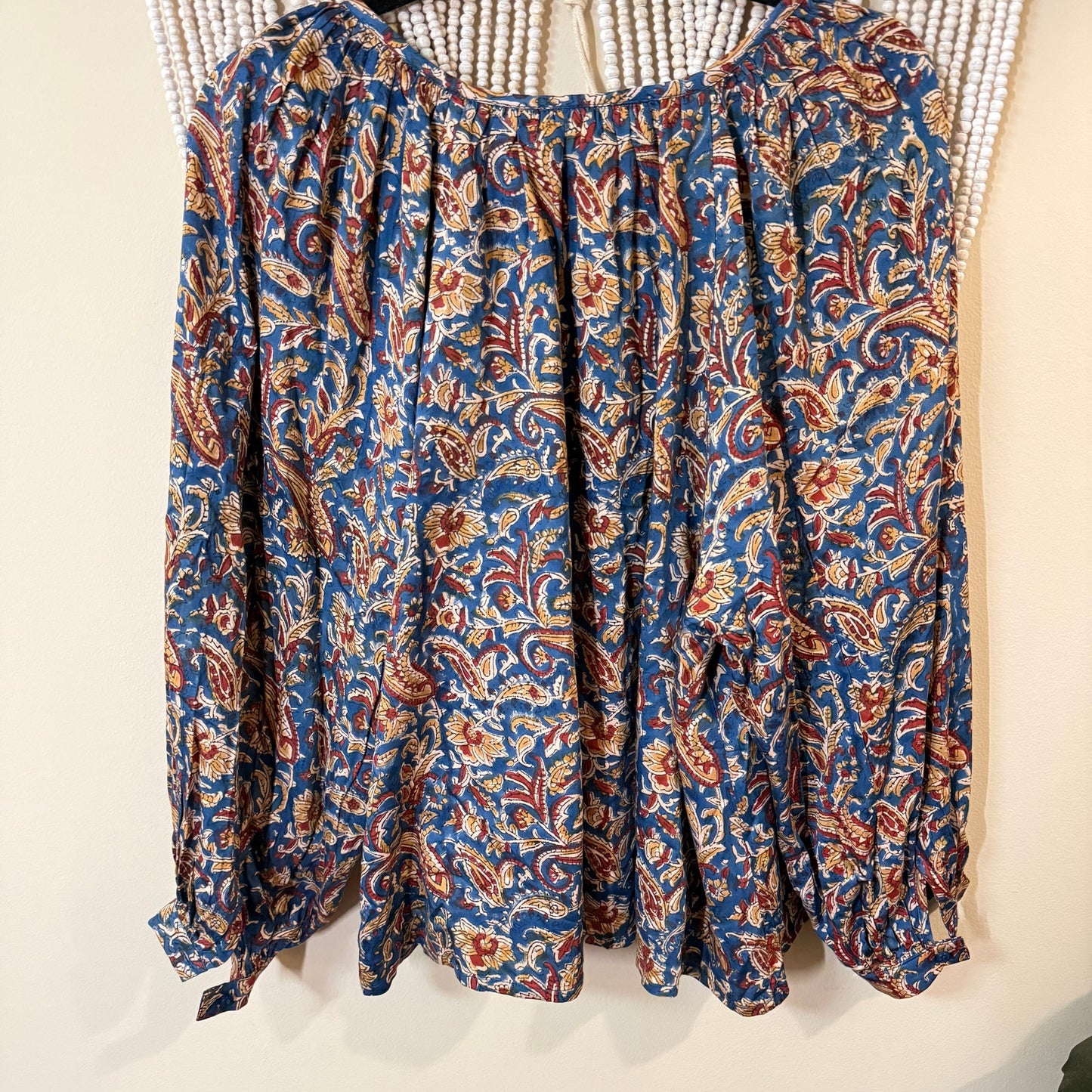 India Collection By Emerson Fry Tamara Cotton Blue Blouse M