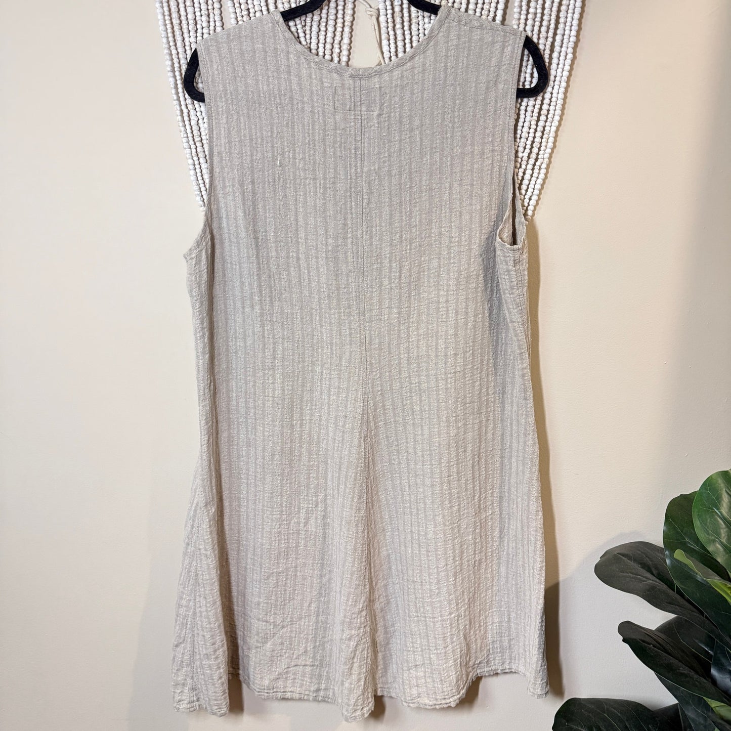 Flax 100% Linen Oatmeal Tan Sleeveless Shift Dress L