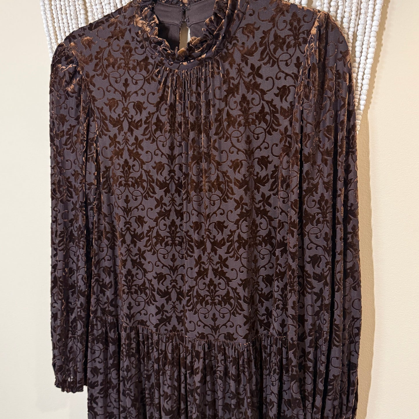 Maison Tara Brown Crushed Velvet Long Sleeve Dress 12
