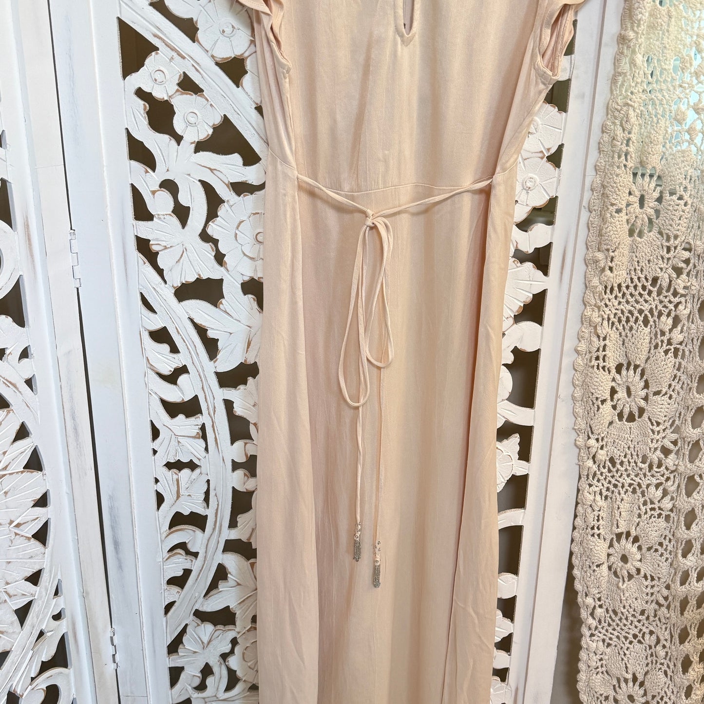 Free People Blush Pink Satin Tied With Joy Midi Dress XS