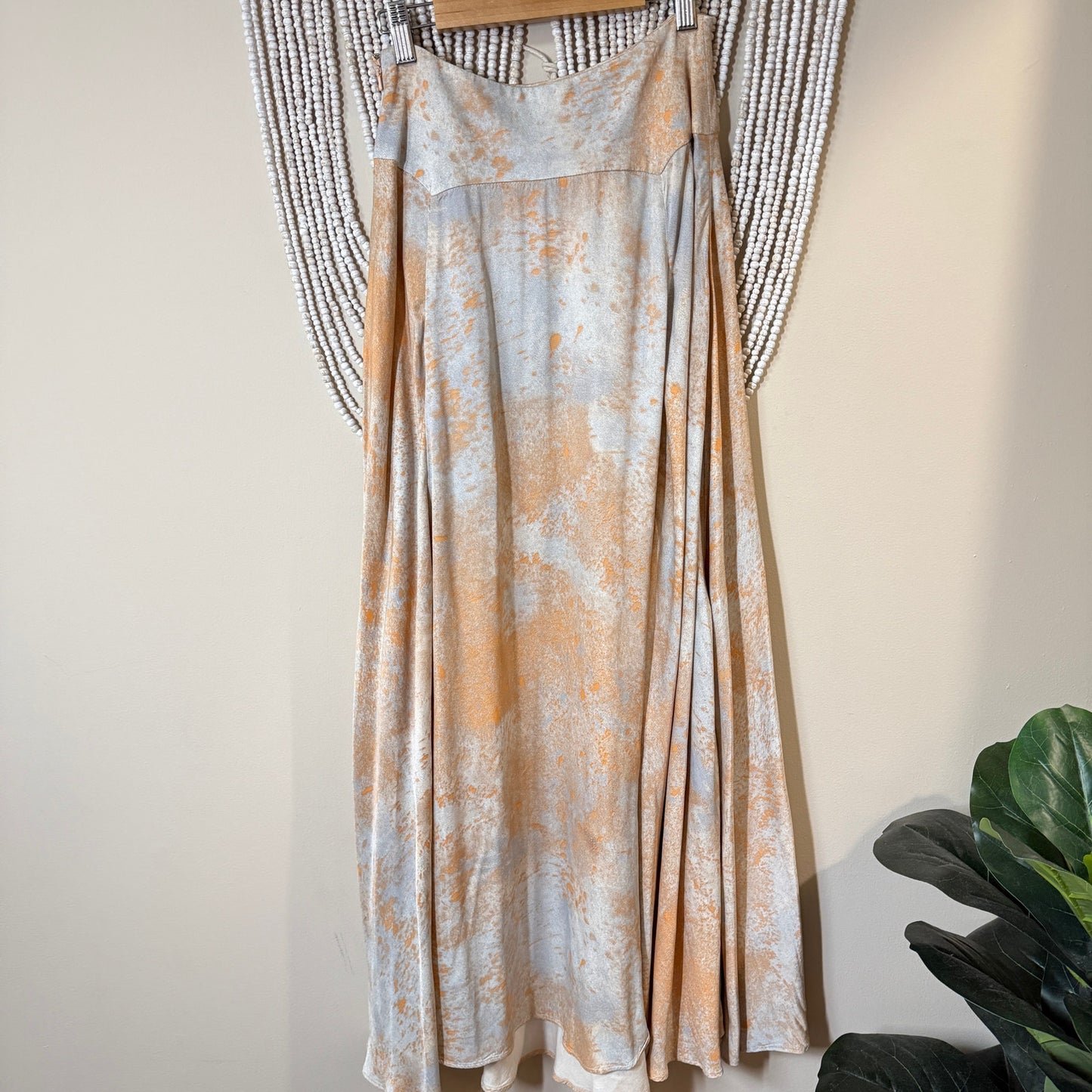 Free People Silky Orange Grey Gardenia Maxi Skirt 4