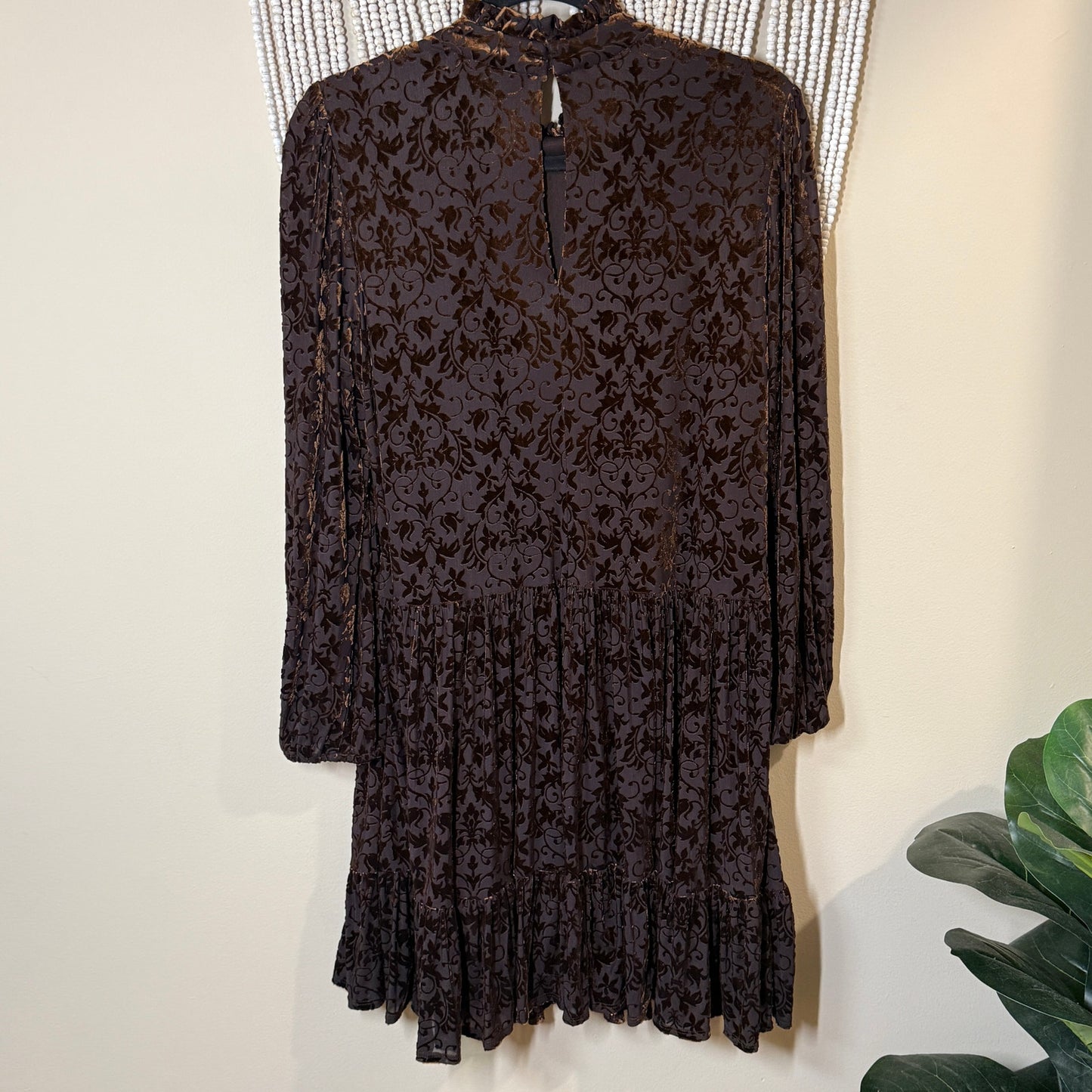 Maison Tara Brown Crushed Velvet Long Sleeve Dress 12