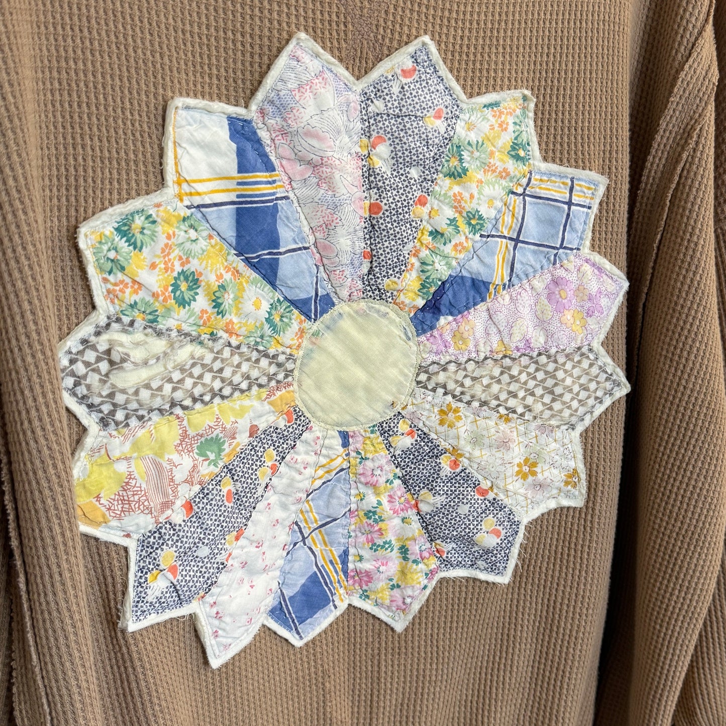 Dresden Daydream Sweatshirt in Tan & Plaid XL/XXL
