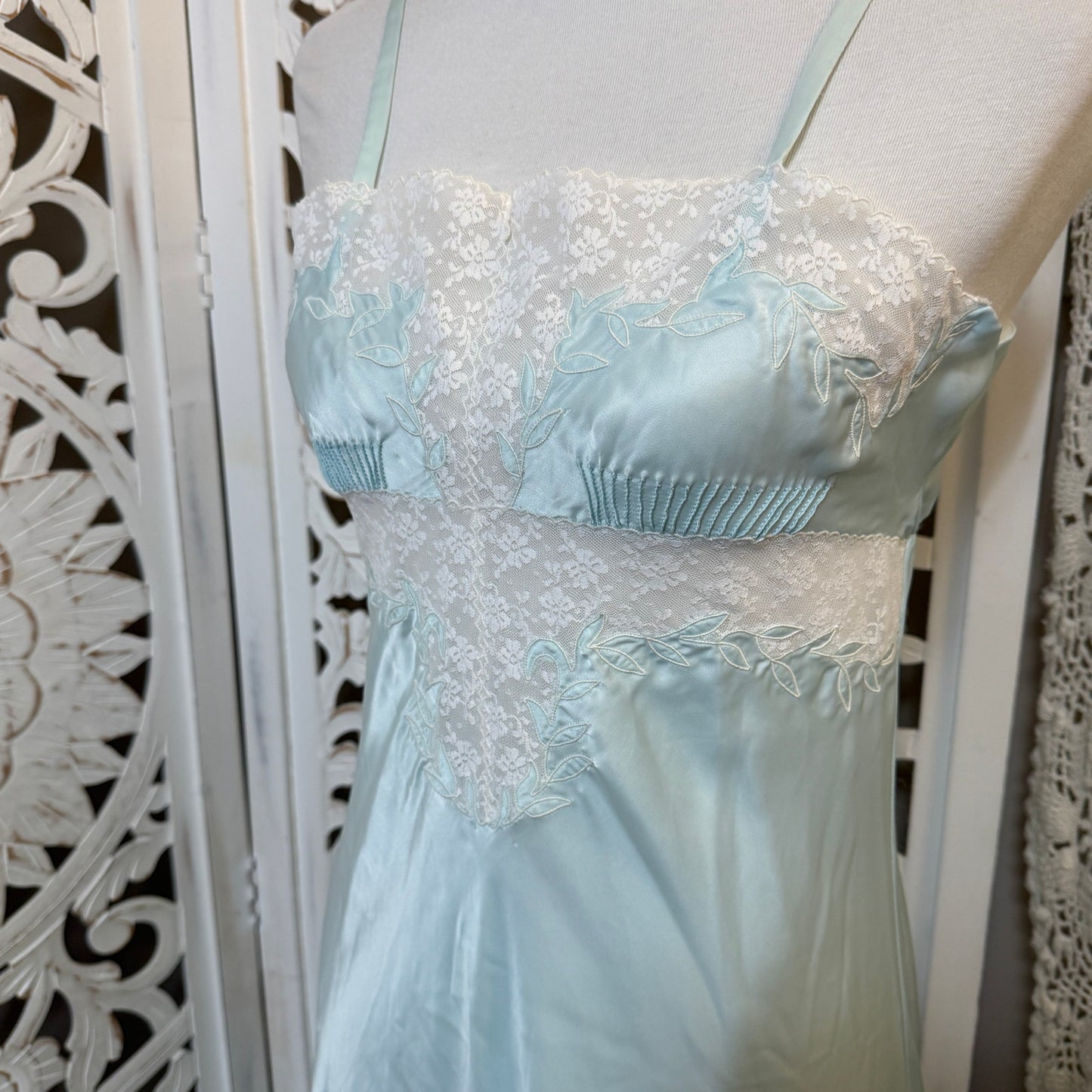 Windy Rose Vintage Blue Lace Detail Maxi Length Night Gown Dress S