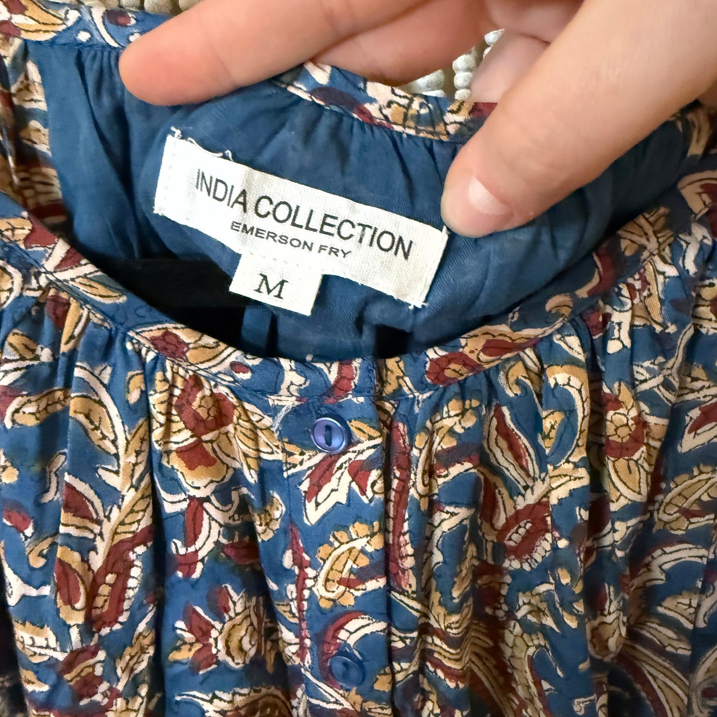 India Collection By Emerson Fry Tamara Cotton Blue Blouse M