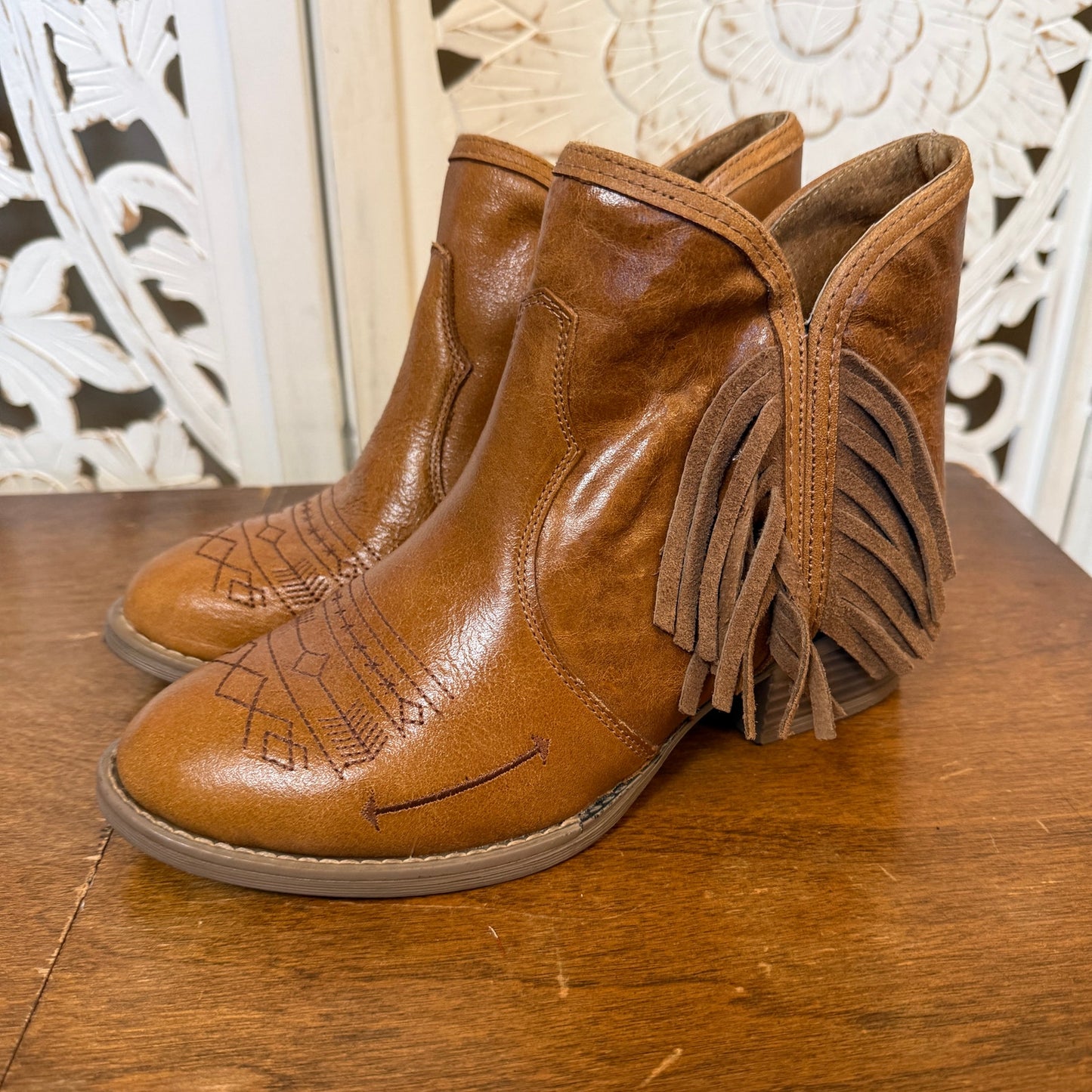 Sterling River Boots Leather Fringe Ankle Boots 8.5