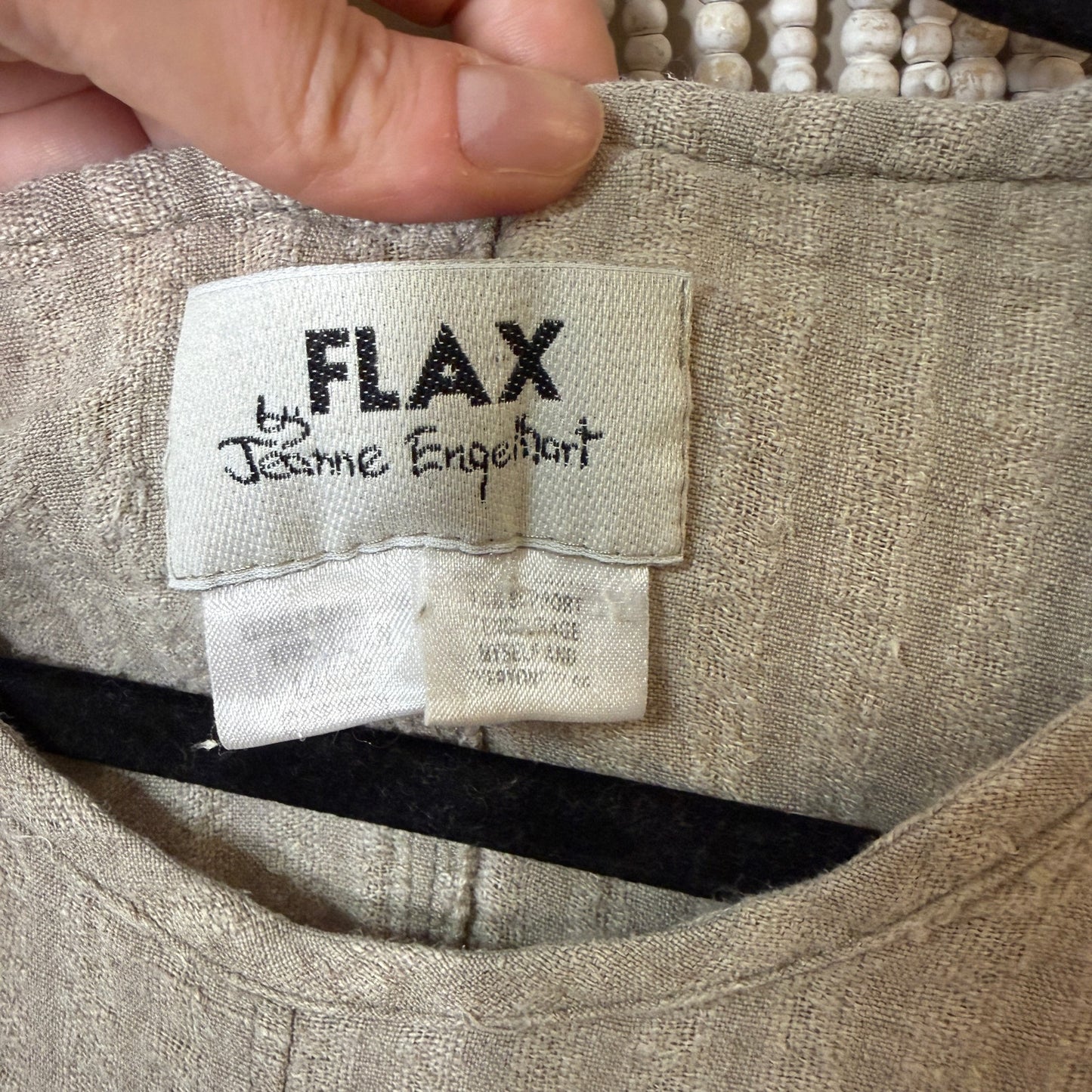 Flax 100% Linen Oatmeal Tan Sleeveless Shift Dress L