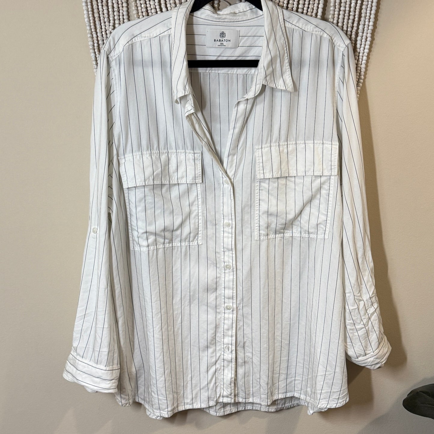 Babaton Aritzia White Stripe 100% Tencel Classic Button Down 2XL