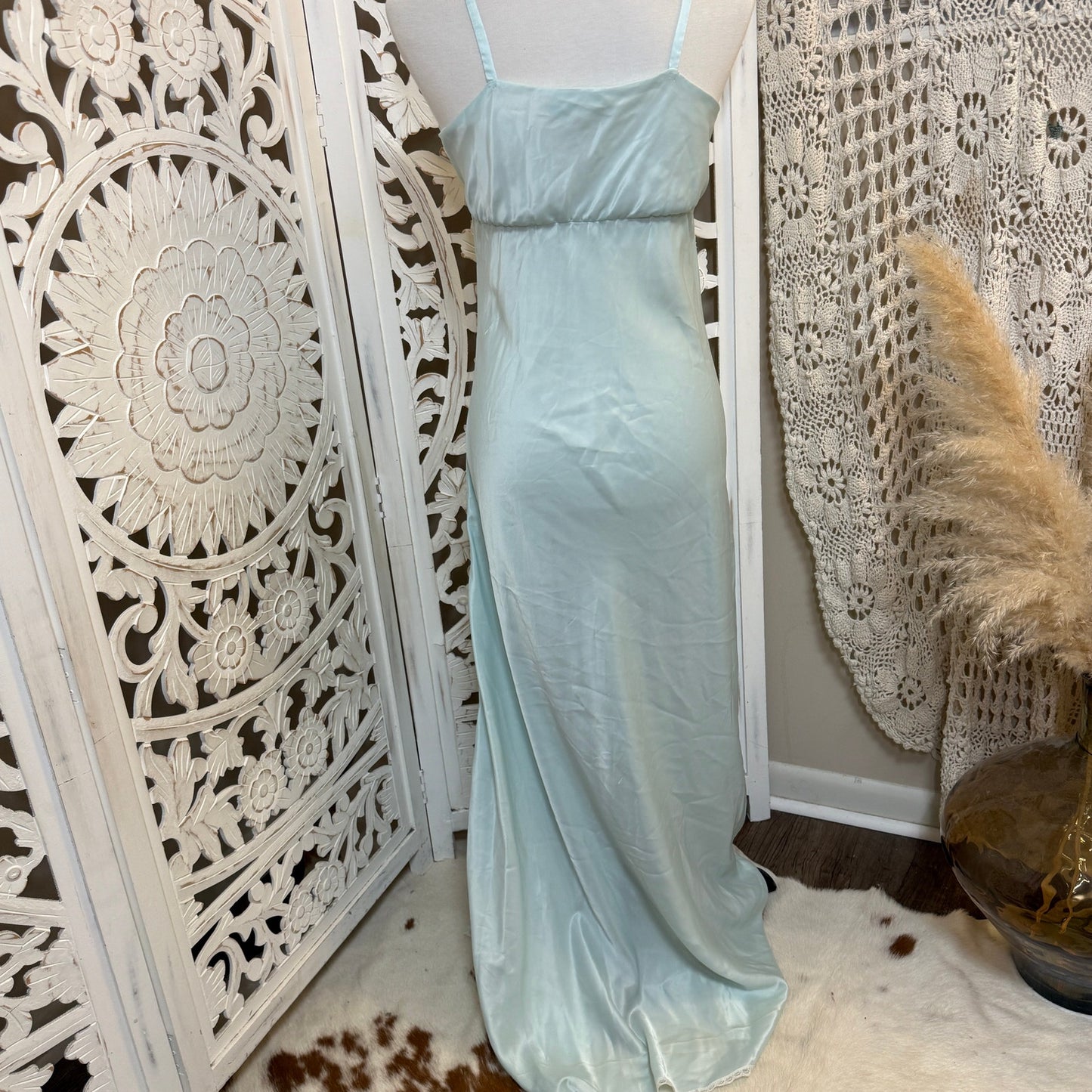 Windy Rose Vintage Blue Lace Detail Maxi Length Night Gown Dress S