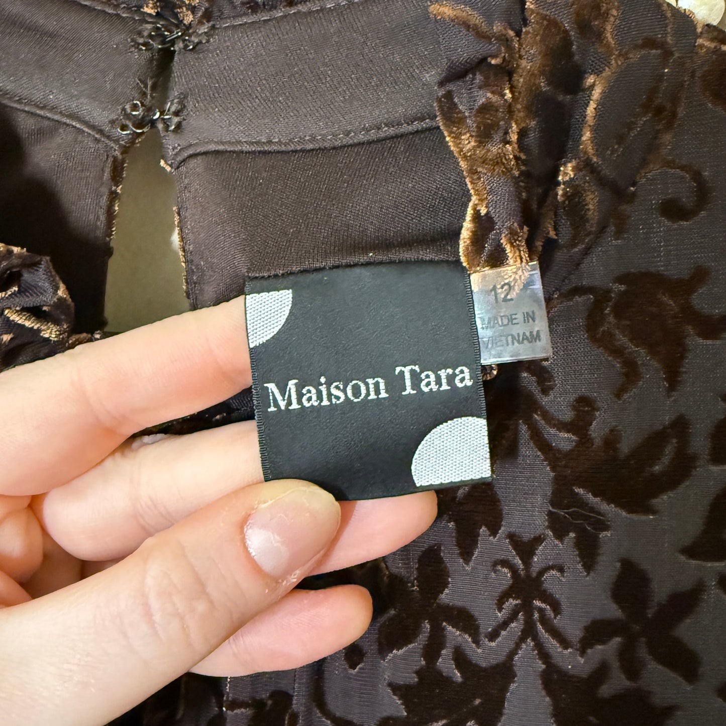 Maison Tara Brown Crushed Velvet Long Sleeve Dress 12