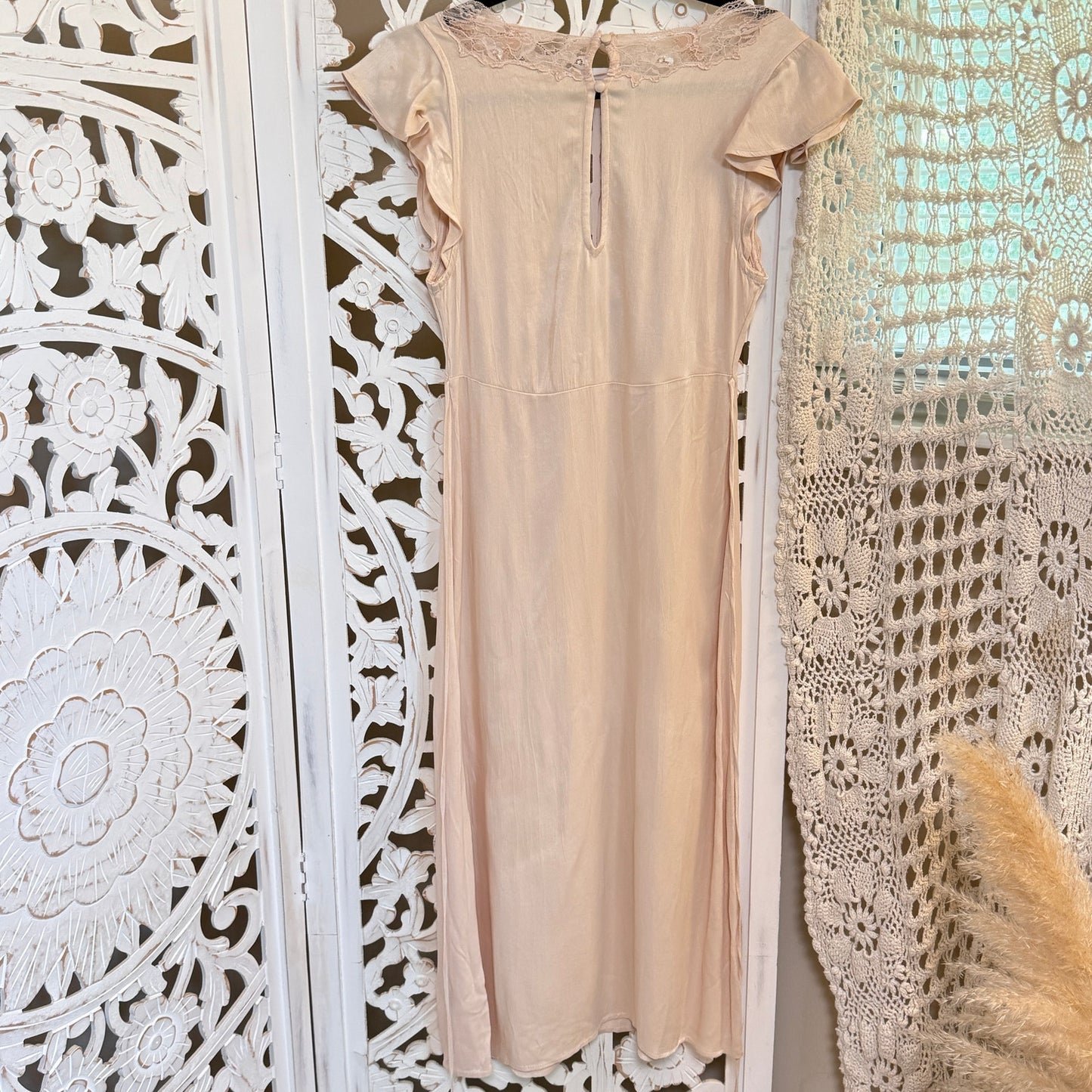 Free People Blush Pink Satin Tied With Joy Midi Dress XS