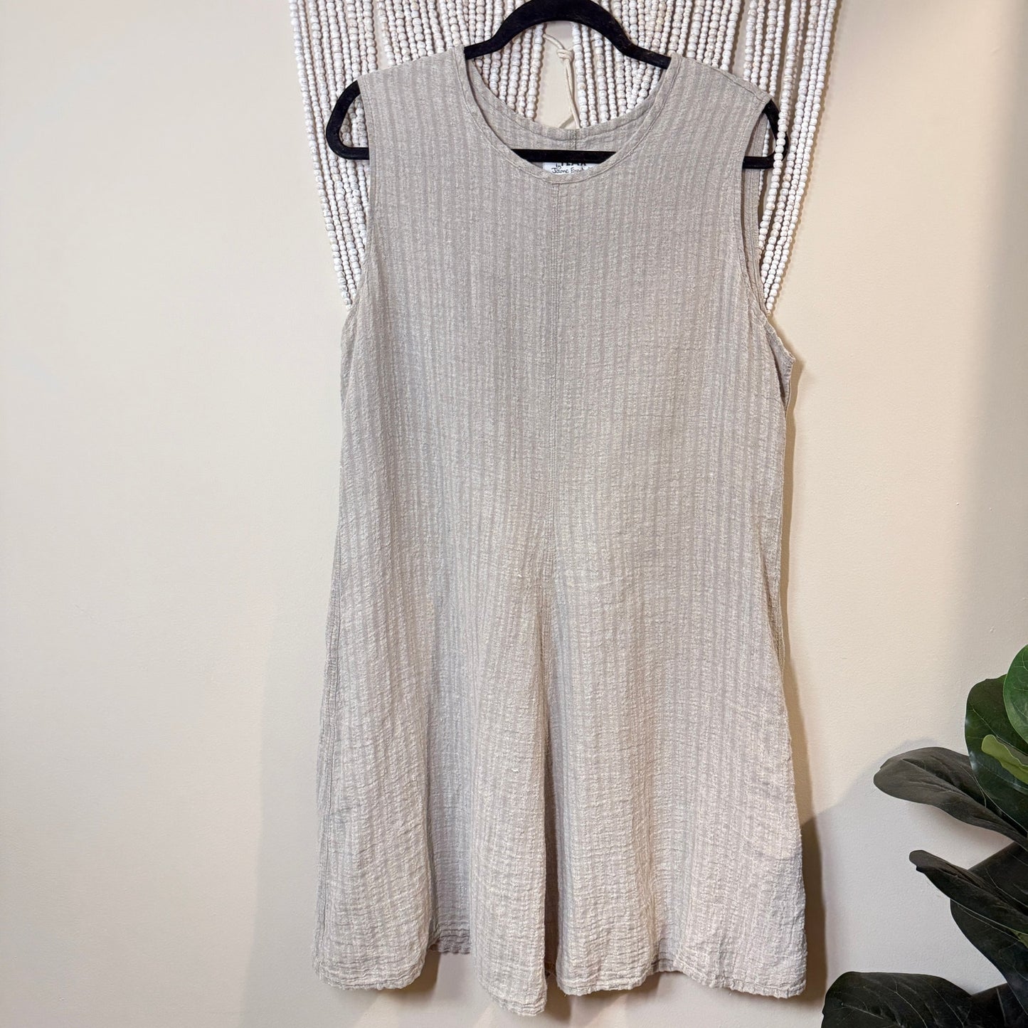 Flax 100% Linen Oatmeal Tan Sleeveless Shift Dress L