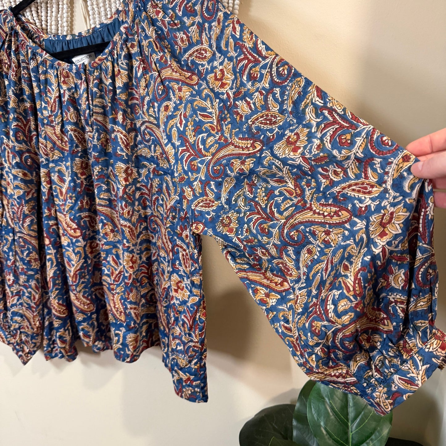 India Collection By Emerson Fry Tamara Cotton Blue Blouse M