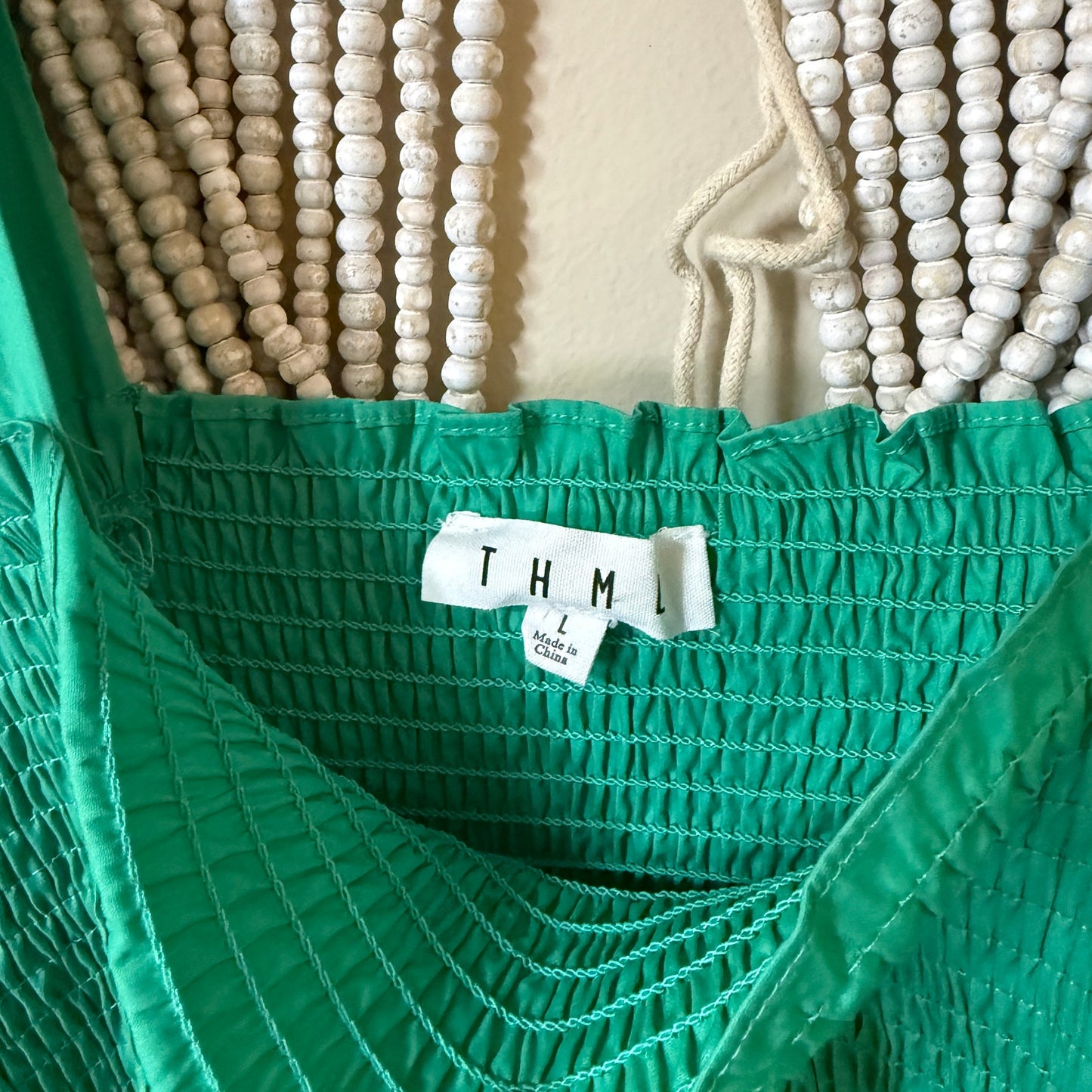 THML Green Smocked Midi Length Tiered Dress L