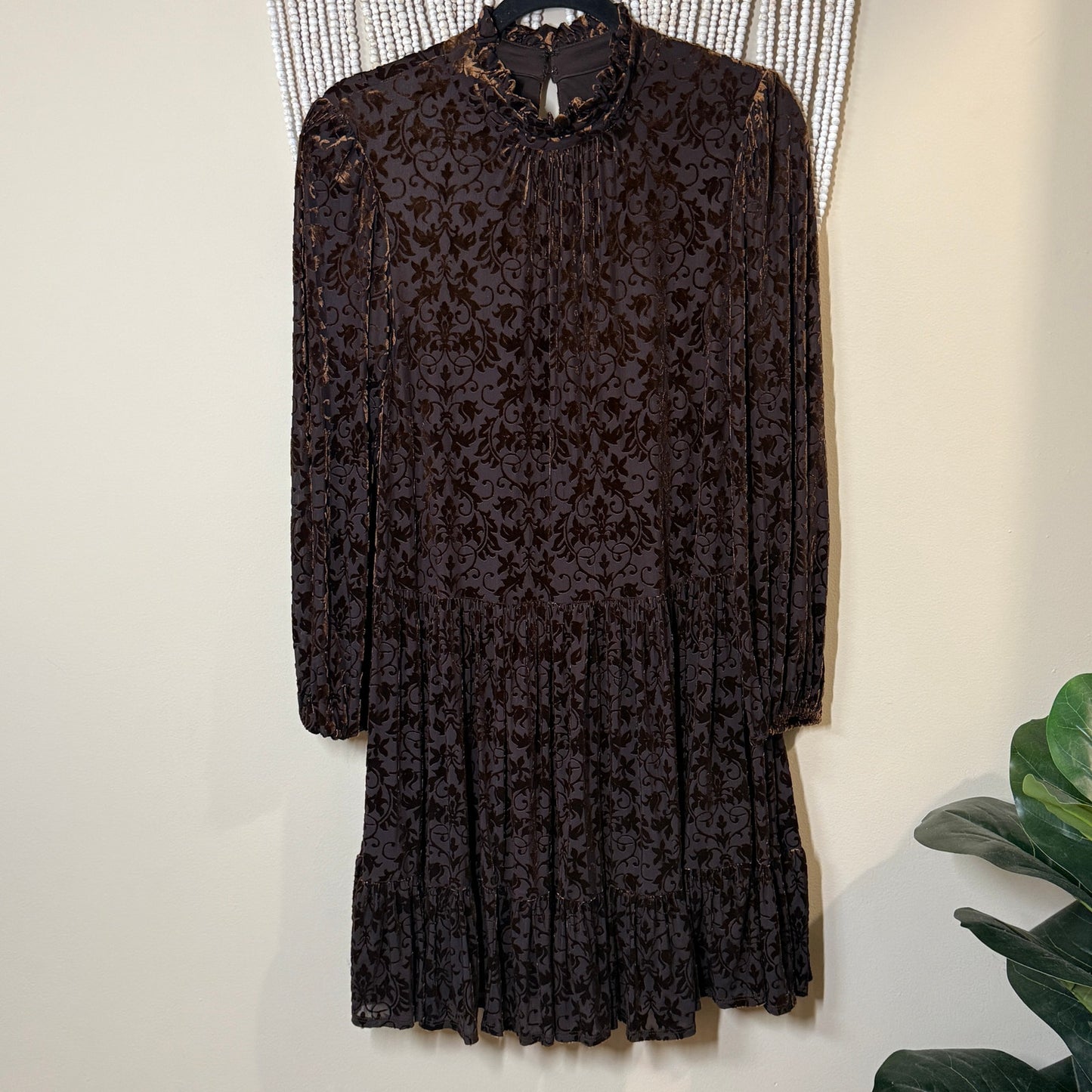 Maison Tara Brown Crushed Velvet Long Sleeve Dress 12