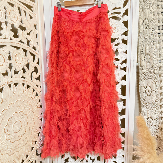 By Anthropologie Cynthia Coral Textured A-Line Midi Skirt 10