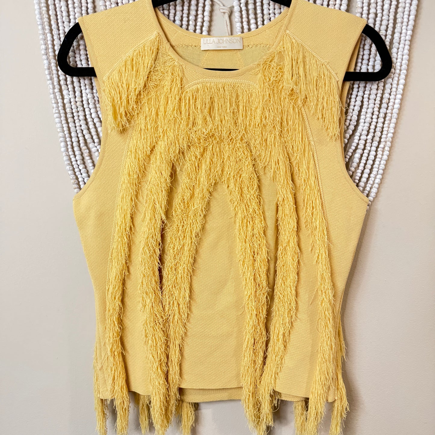 Ulla Johnson Yellow Bonnie Fringe Knit Blouse M