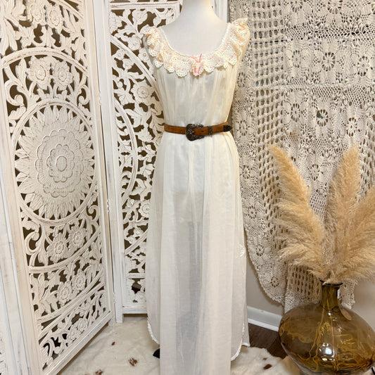 BERT YELIN for Iris Vintage Crochet Detail Nightgown Dress S