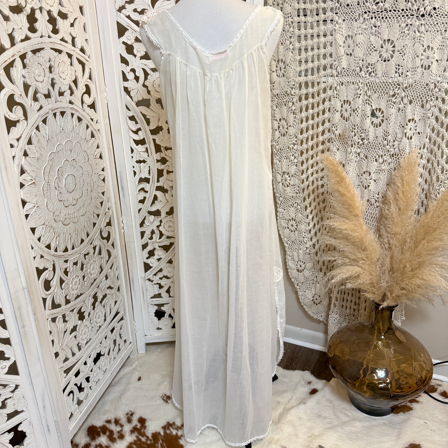 BERT YELIN for Iris Vintage Crochet Detail Nightgown Dress S