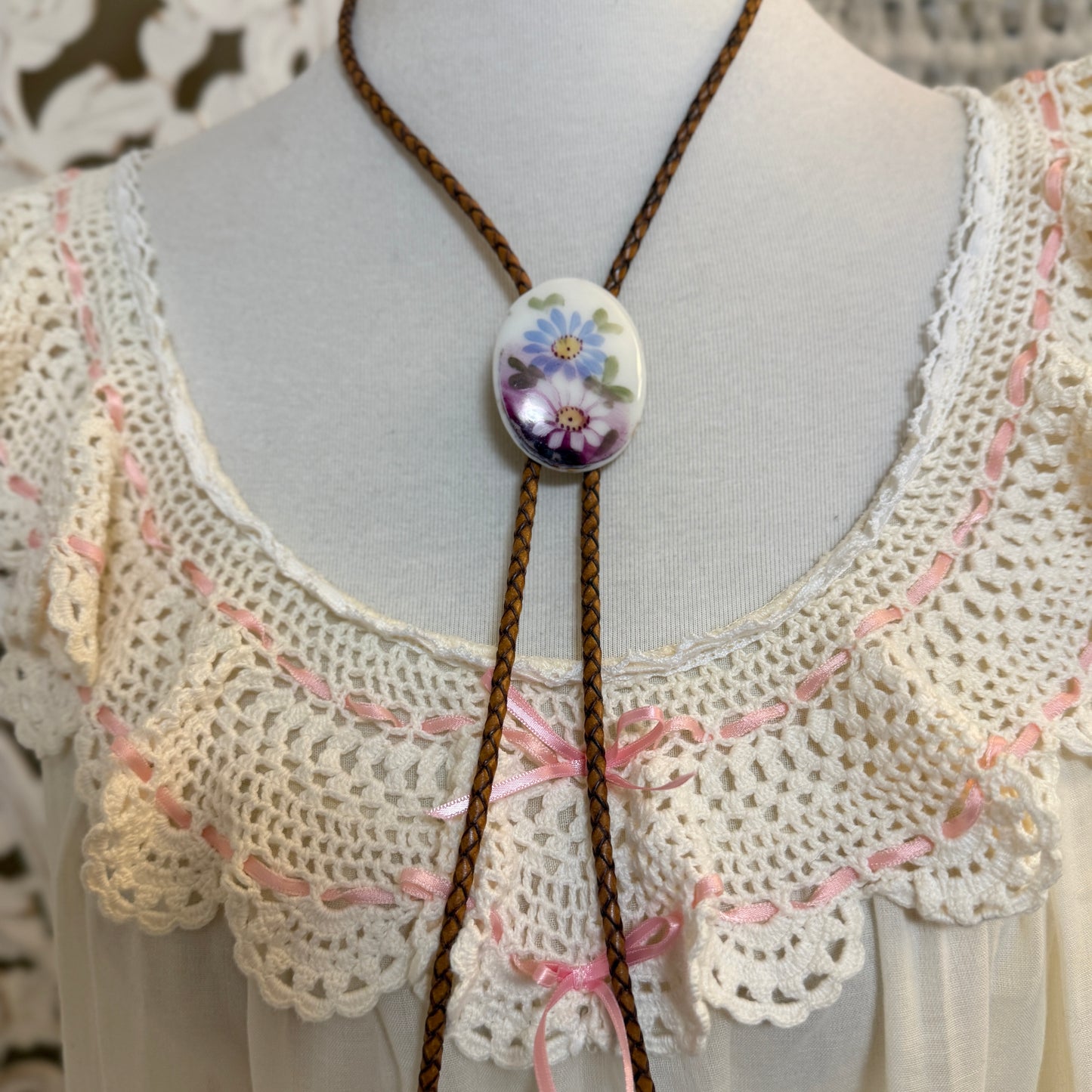 Upcycled Handpainted Floral Bolo Tie