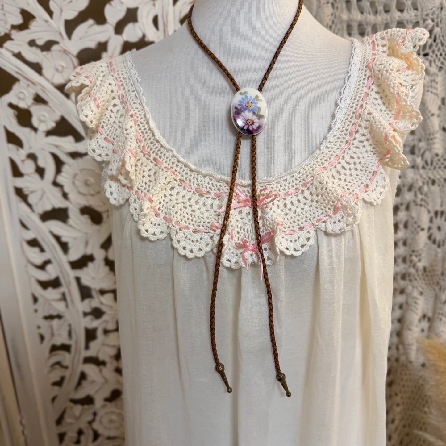 Upcycled Handpainted Floral Bolo Tie