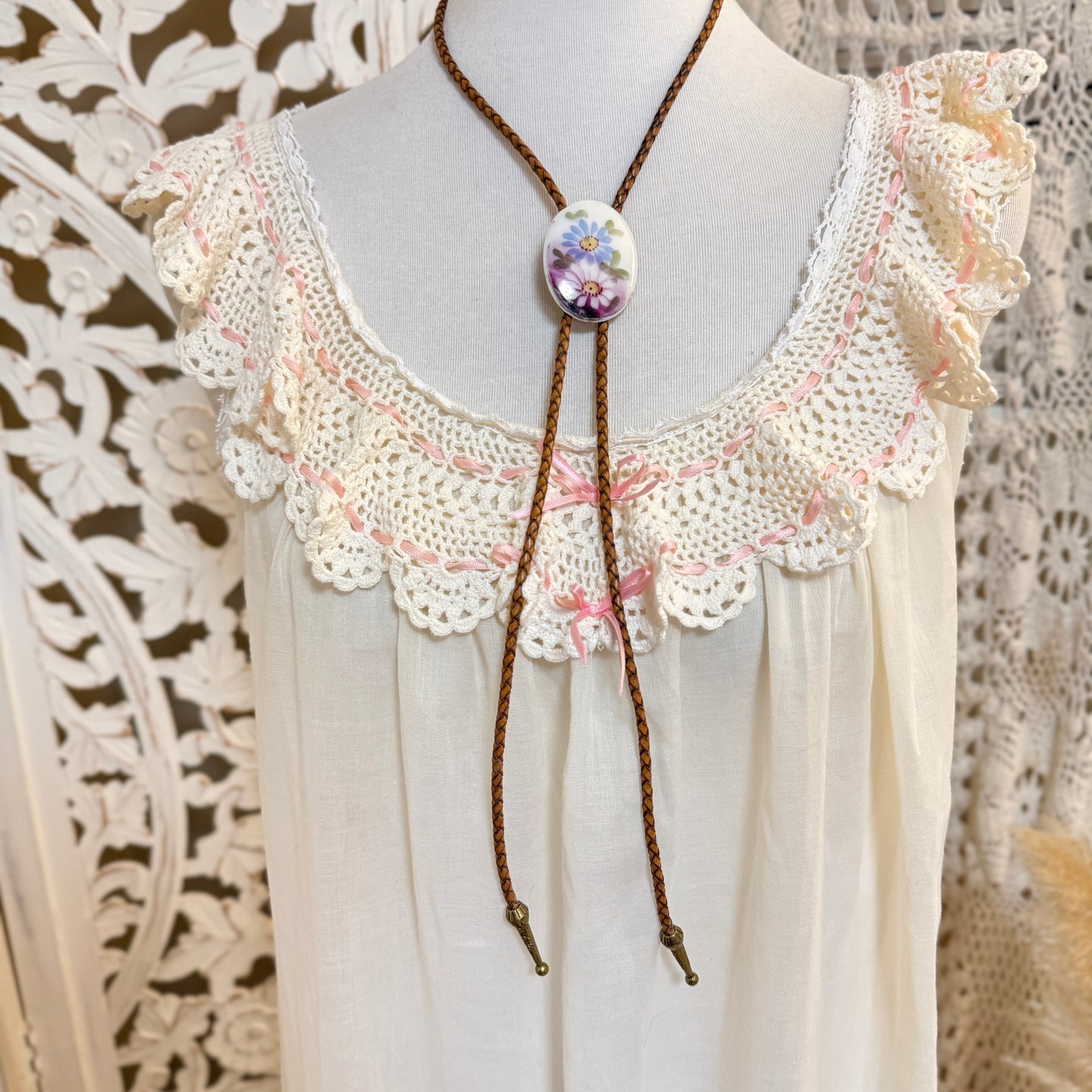 Upcycled Handpainted Floral Bolo Tie