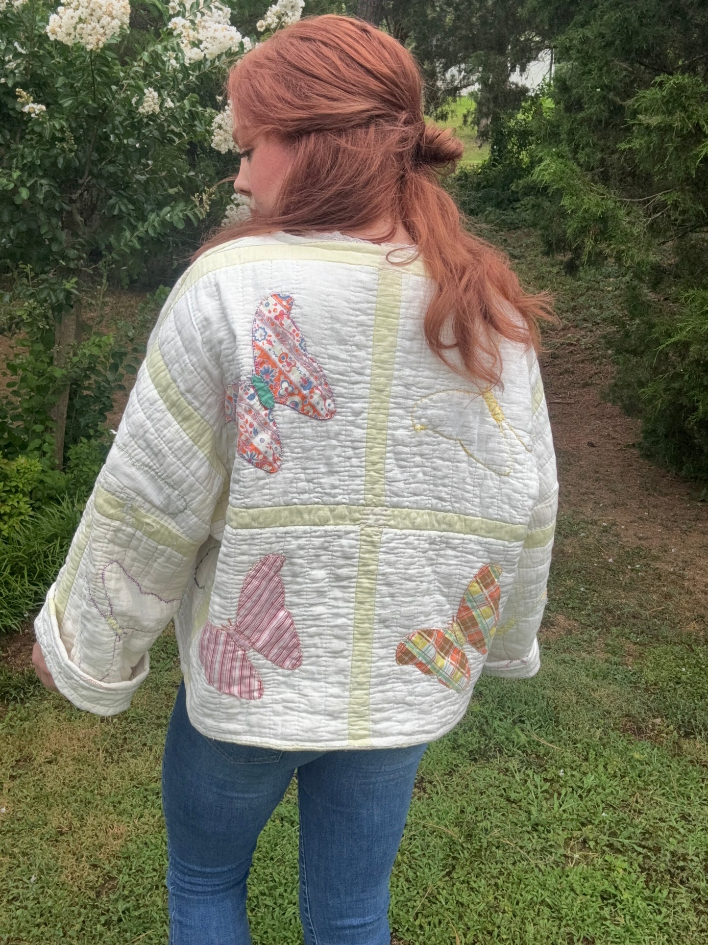 Butterfly Season Upcycled Vintage Quilt Coat One Size