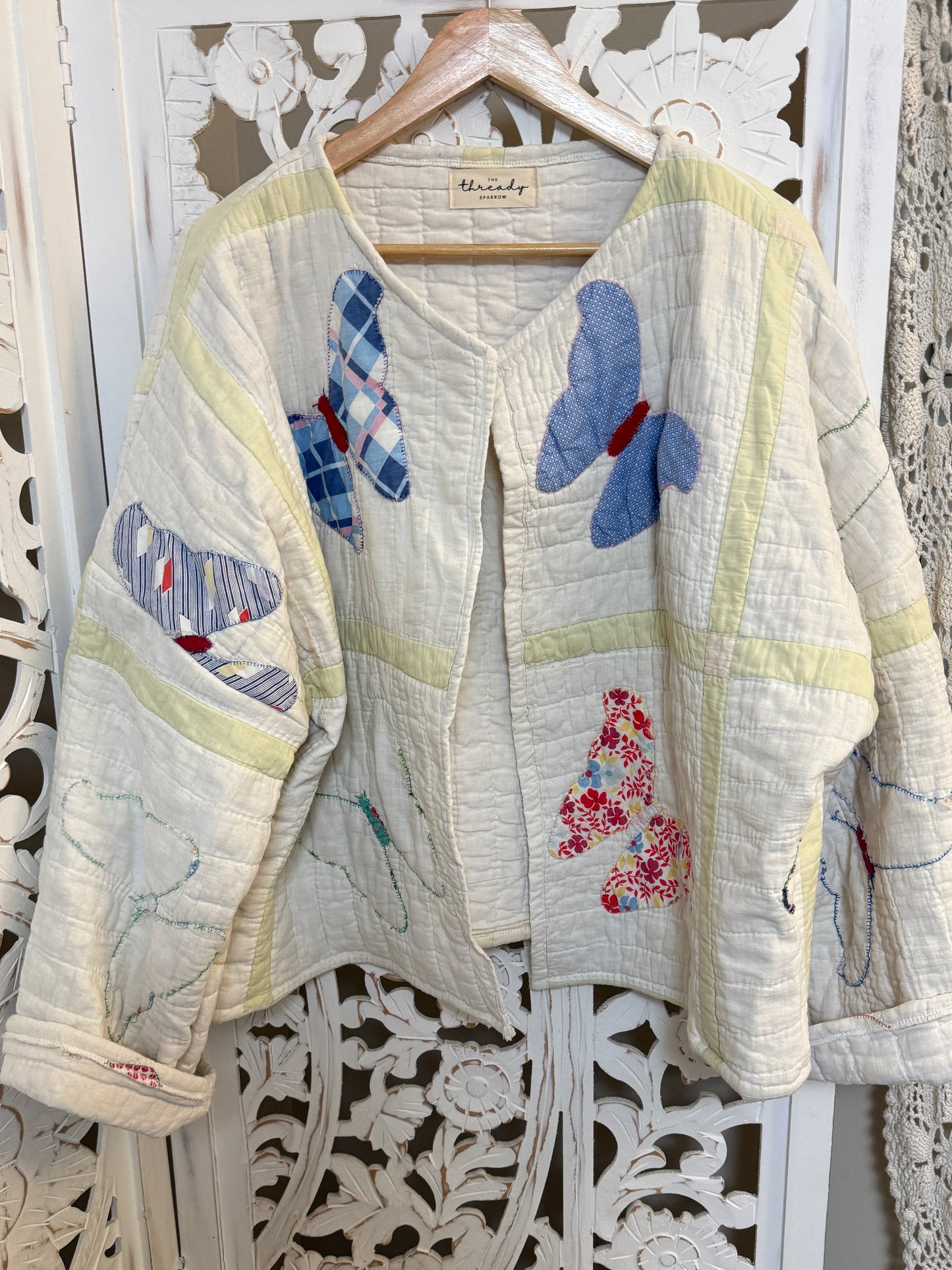 Butterfly Season Upcycled Vintage Quilt Coat One Size