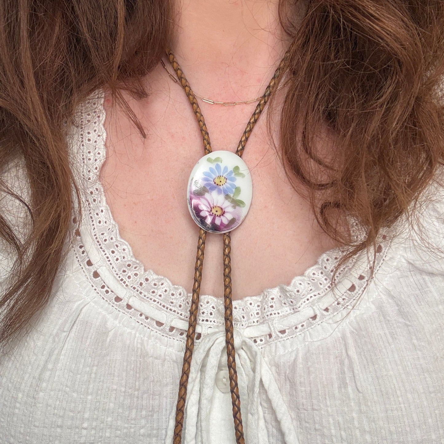 Upcycled Handpainted Floral Bolo Tie