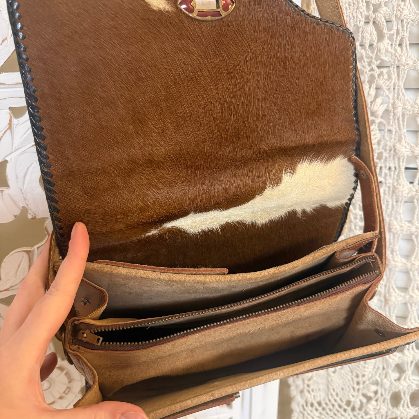 Reversible Vintage Artisan Made Cow Hide Tooled Leather Purse