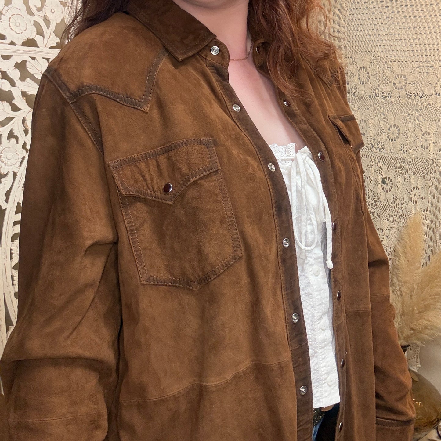 Unbranded Genuine Leather Western Pearl Snap Shacket XL/XXL
