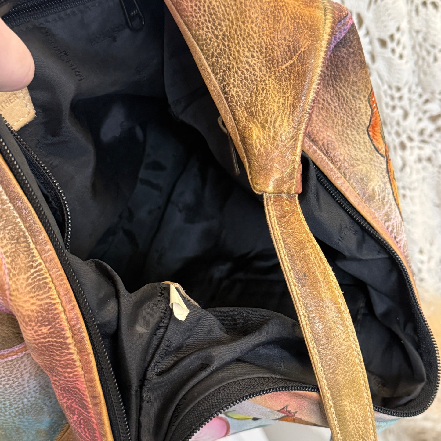 Anuschka Handpainted Genuine Leather Floral Butterfly Shoulder Bag