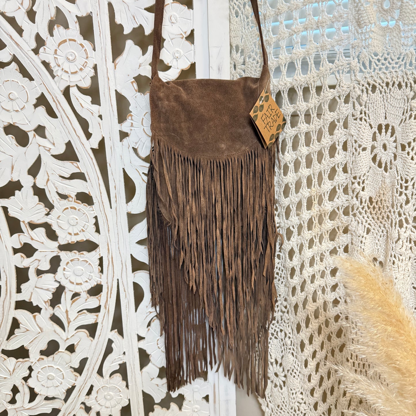 Genuine Leather Suede NWT Fair Trade Fringe Crossbody Purse