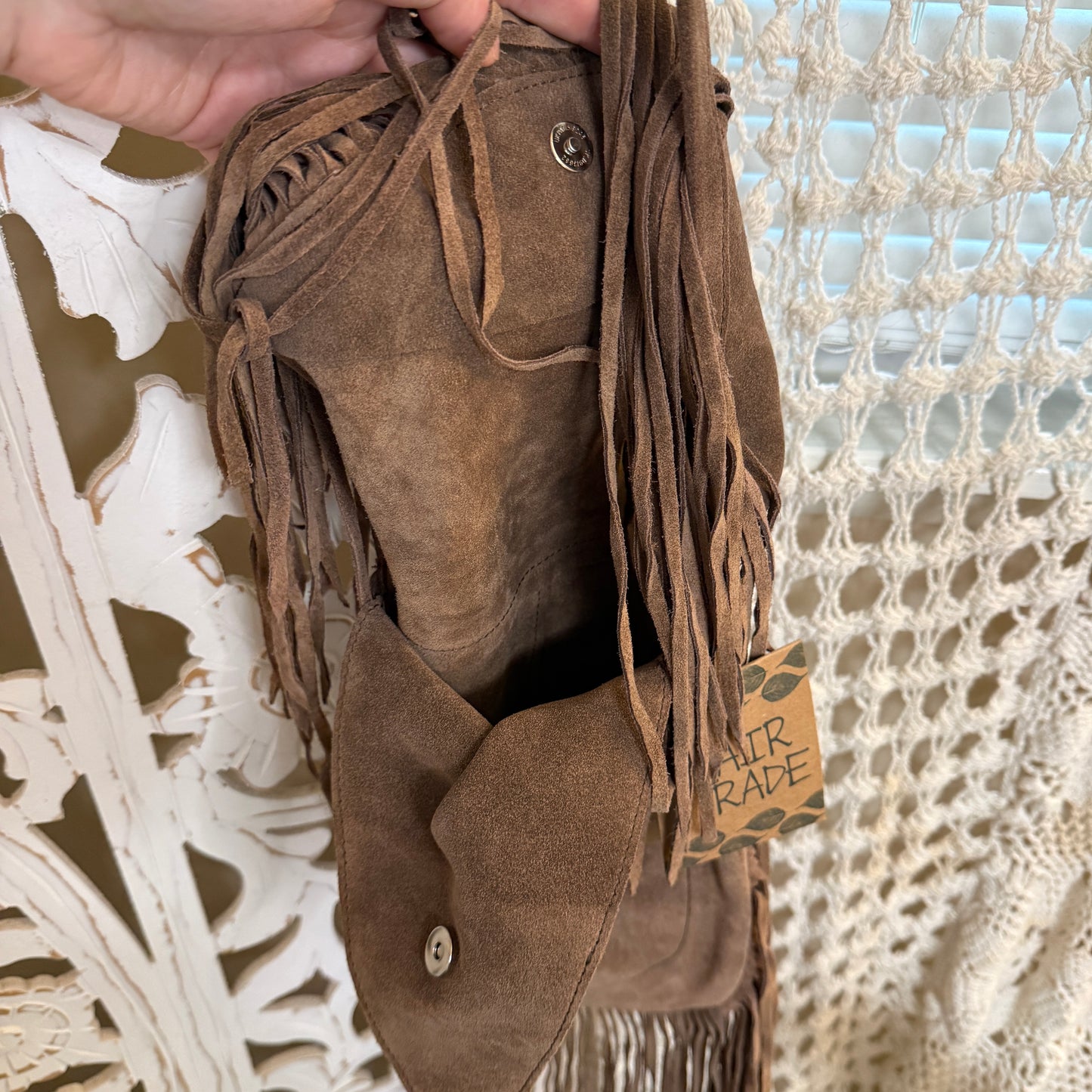Genuine Leather Suede NWT Fair Trade Fringe Crossbody Purse