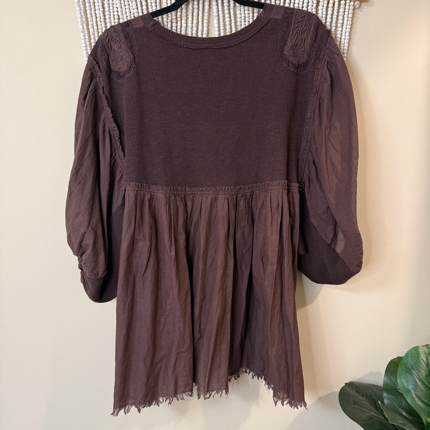 Free People Brown Embroidered Oversized Sunday Tunic Top XS/S