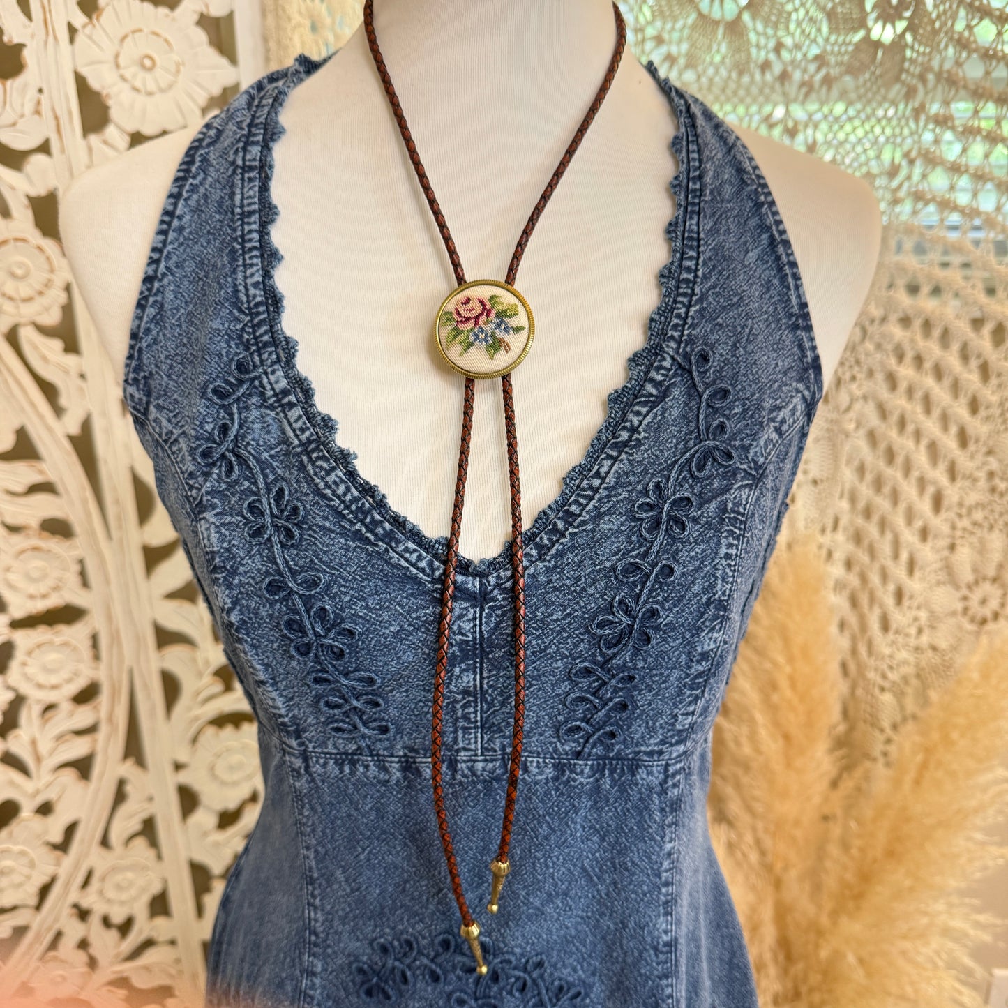Needlepoint Upcycled/Handmade Bolo Tie