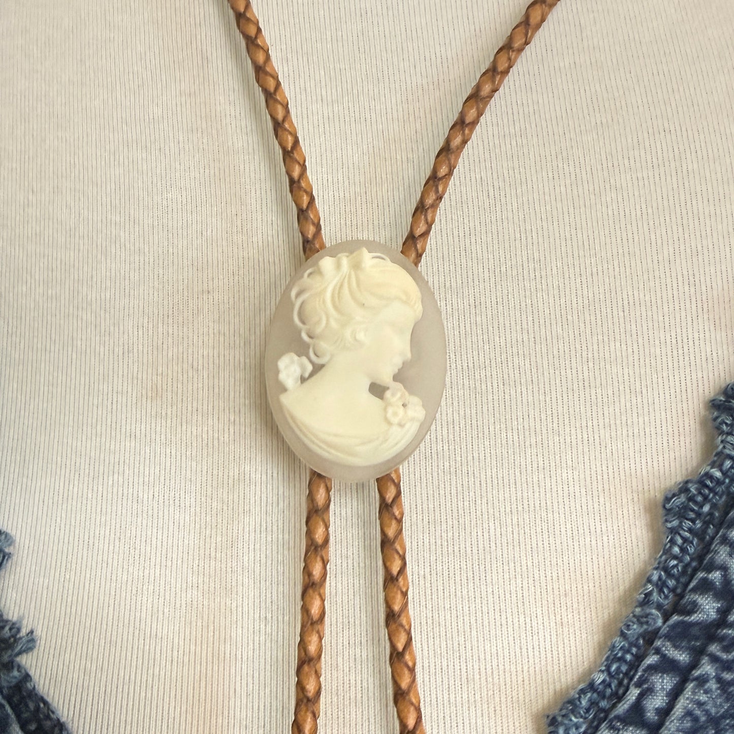 Upcycled/Handmade Neutral Cameo Bolo Tie