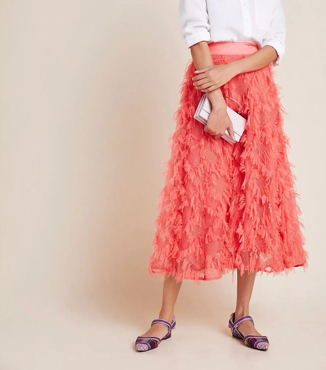 By Anthropologie Cynthia Coral Textured A-Line Midi Skirt 10