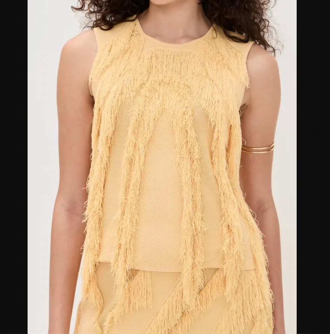 Ulla Johnson Yellow Bonnie Fringe Knit Blouse M
