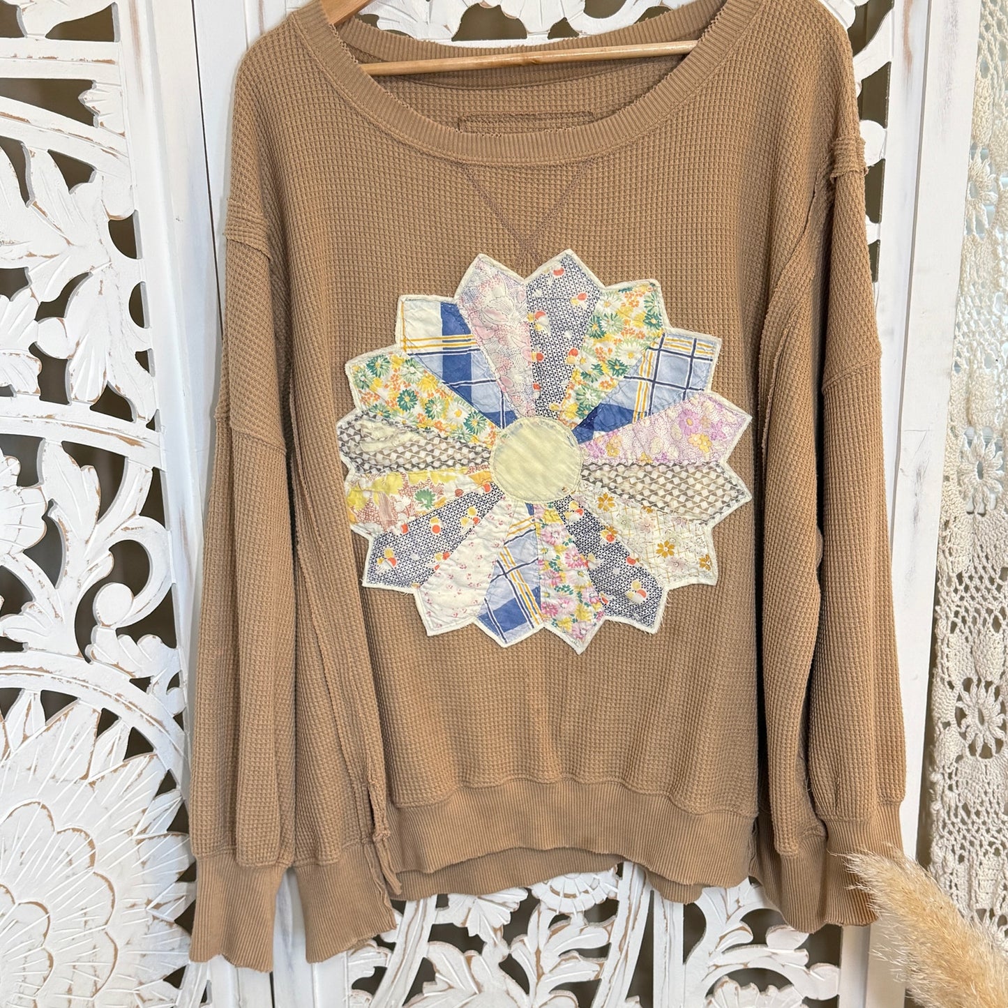Dresden Daydream Sweatshirt in Tan & Plaid XL/XXL