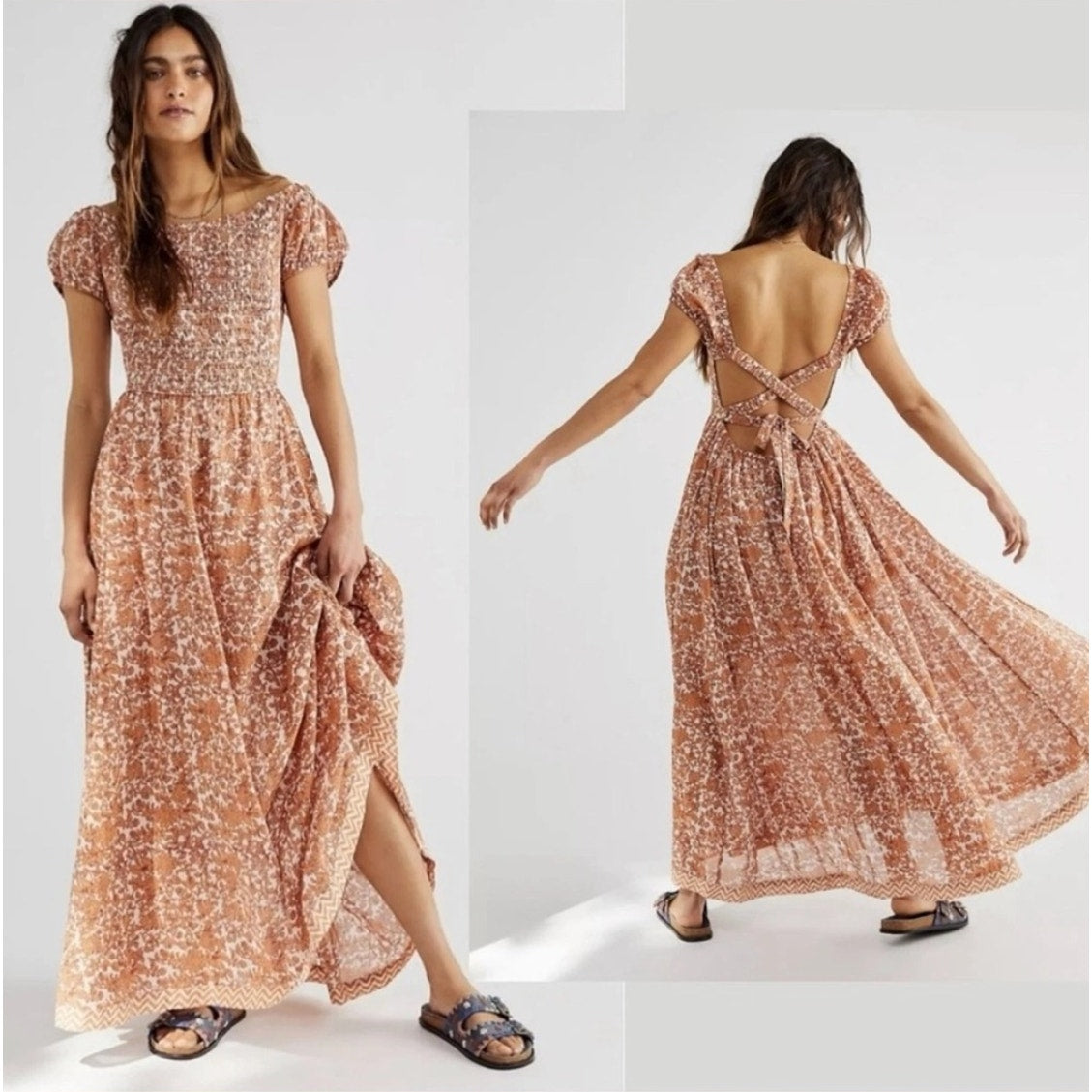 Free People Ultraviolet Burnt Orange Cotton Maxi Dress S