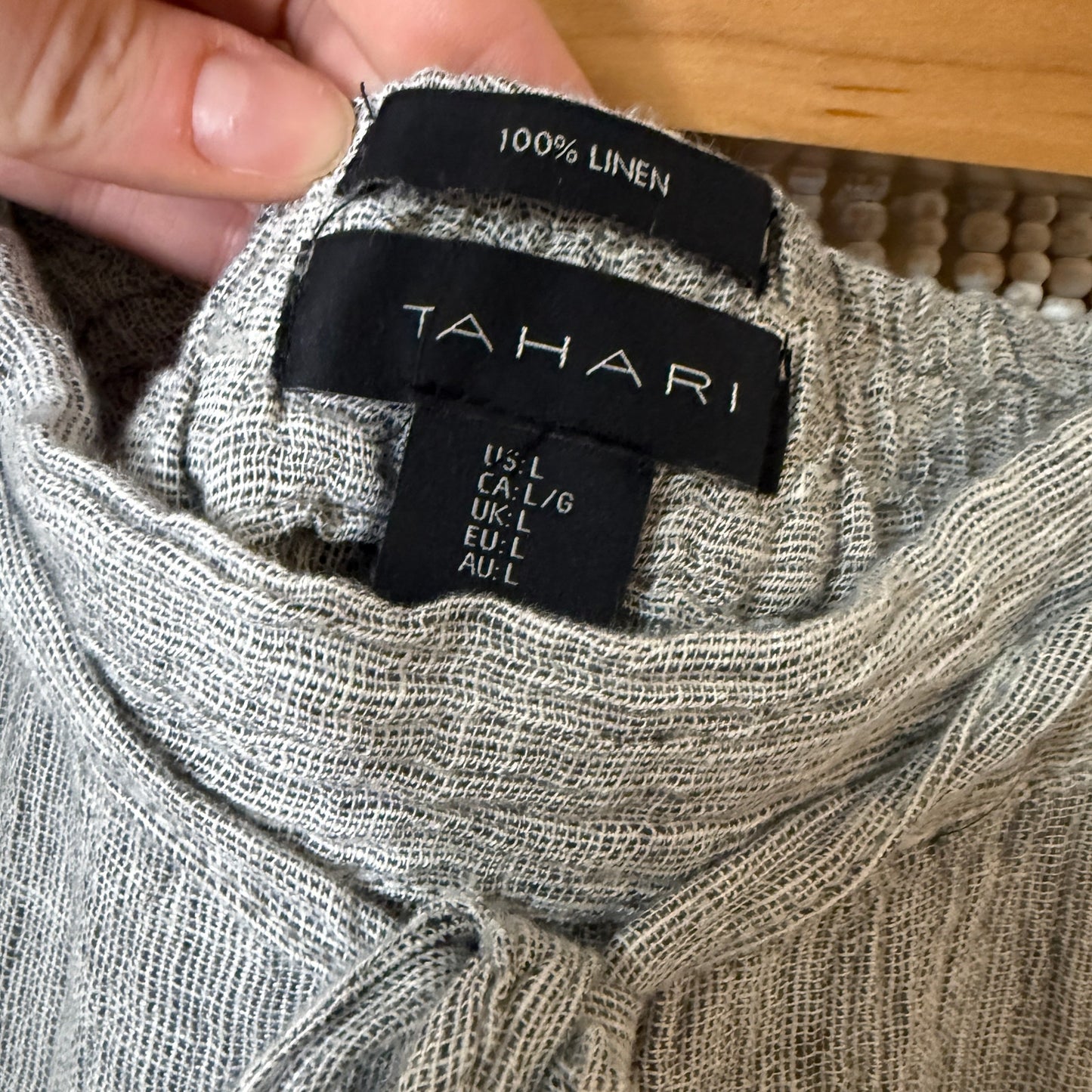 Tahari NWT 100% Linen Grey Midi Skirt L