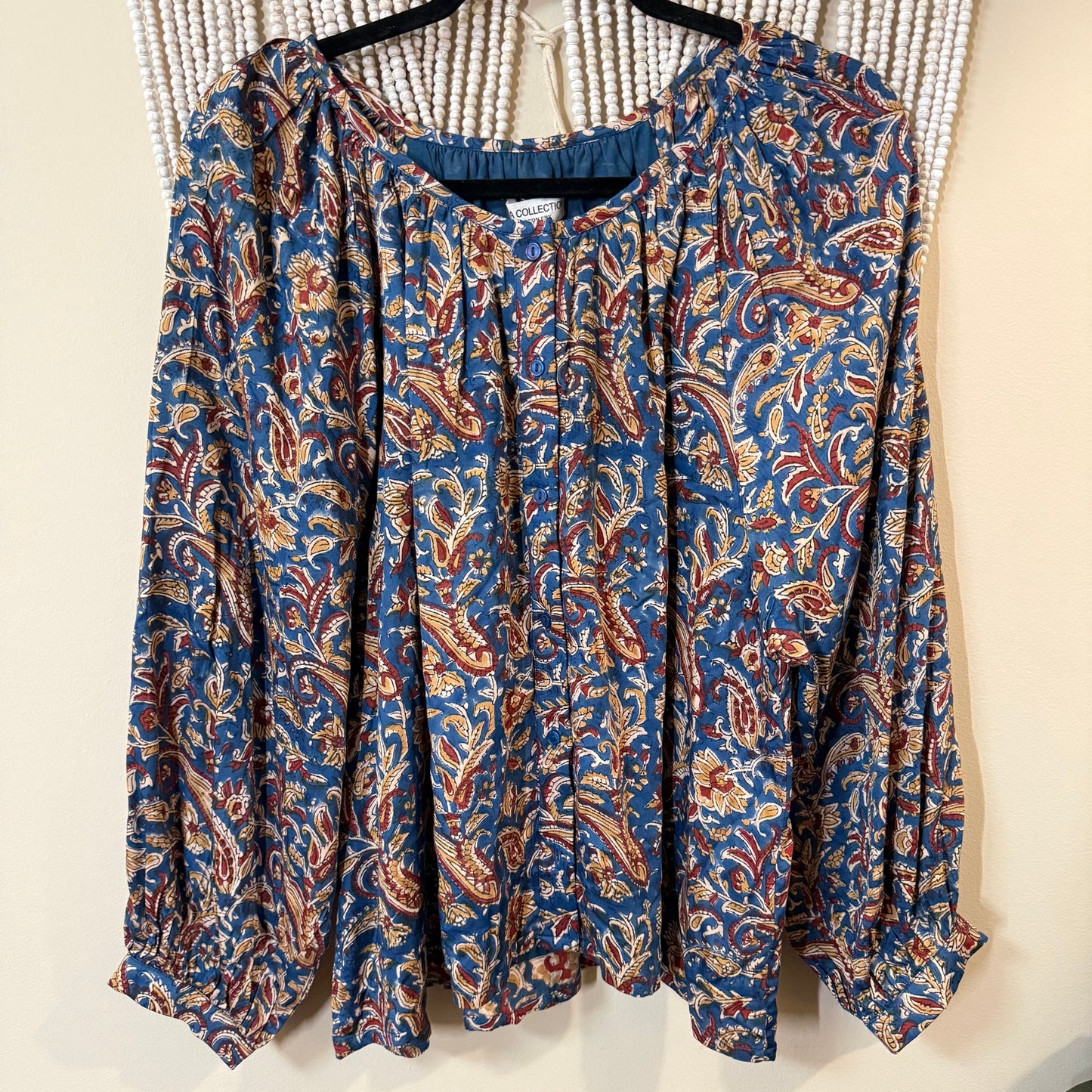 India Collection By Emerson Fry Tamara Cotton Blue Blouse M