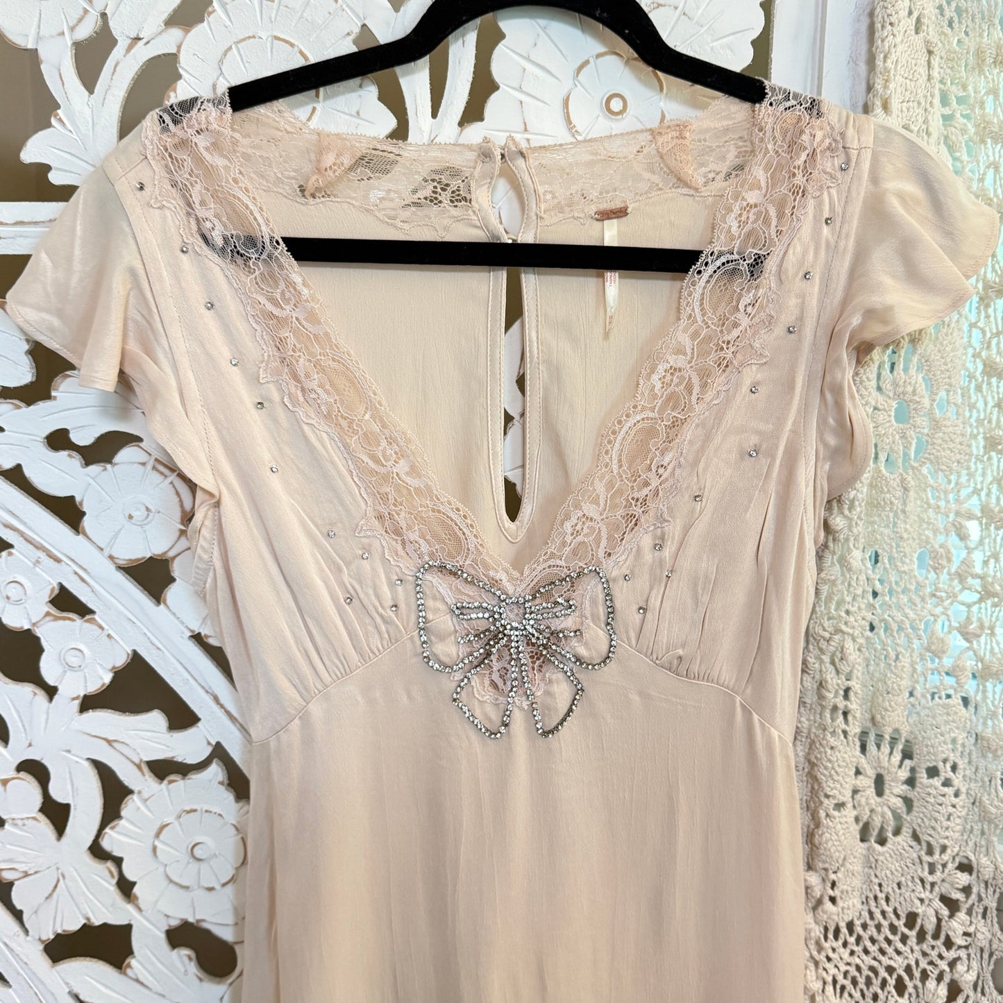 Free People Blush Pink Satin Tied With Joy Midi Dress XS