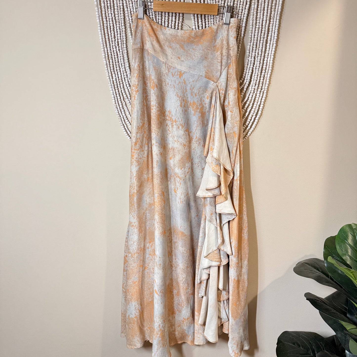 Free People Silky Orange Grey Gardenia Maxi Skirt 4