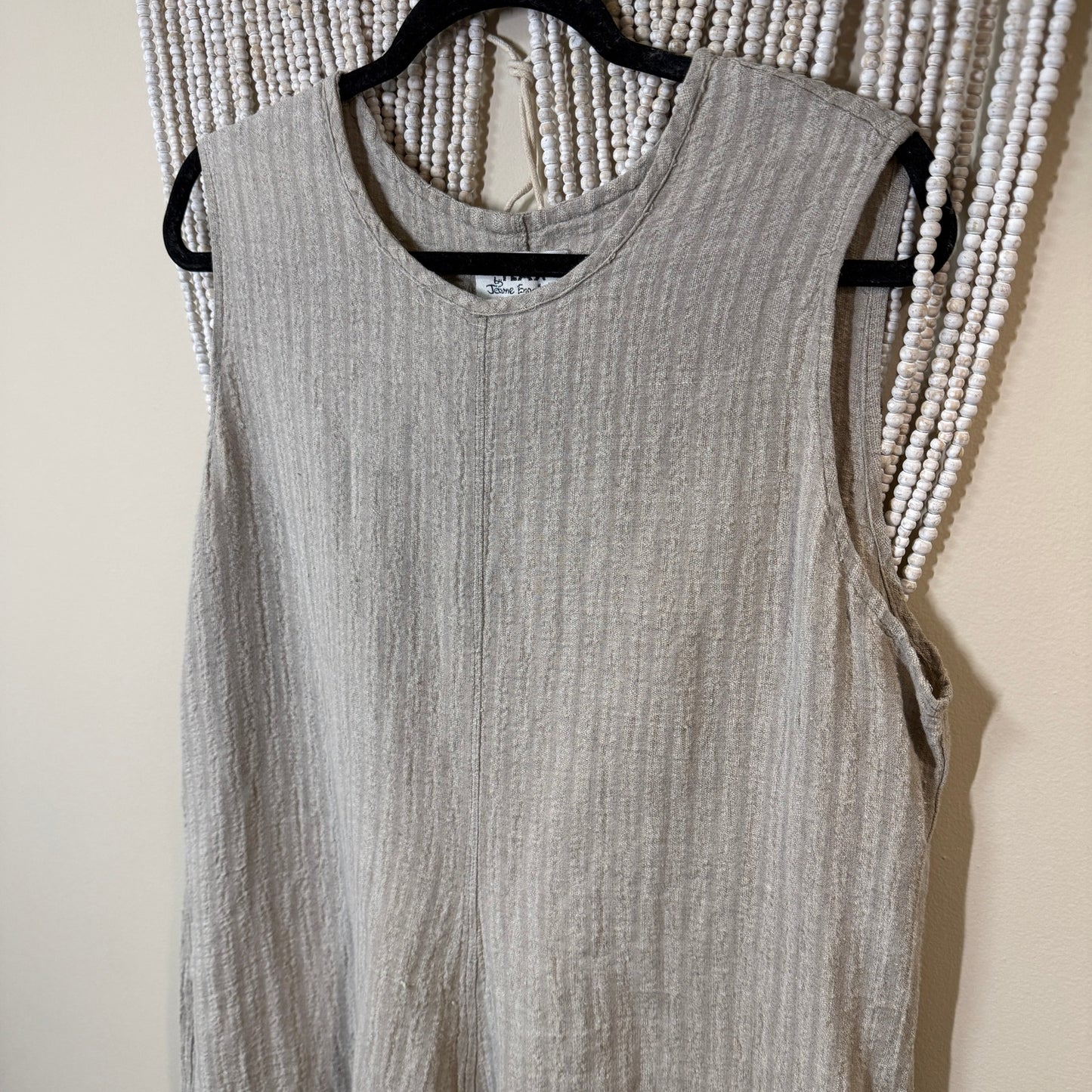 Flax 100% Linen Oatmeal Tan Sleeveless Shift Dress L